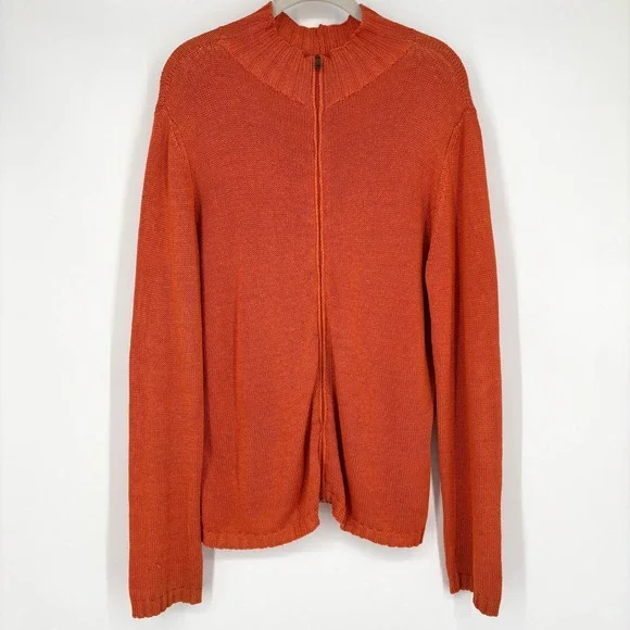 Max Mara Weekend 100% Cotton Orange Zip Cardigan Sz XL Made in Italy - Picture 7 of 12